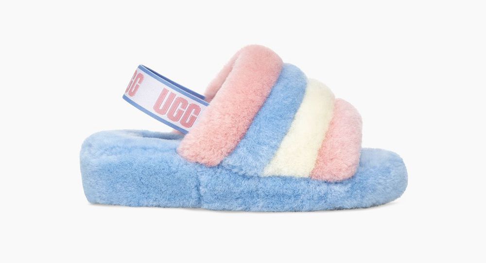 Ugg Pride Fluff Yeah - Womens Slides - Stripes - NZ (8627SOUYL)